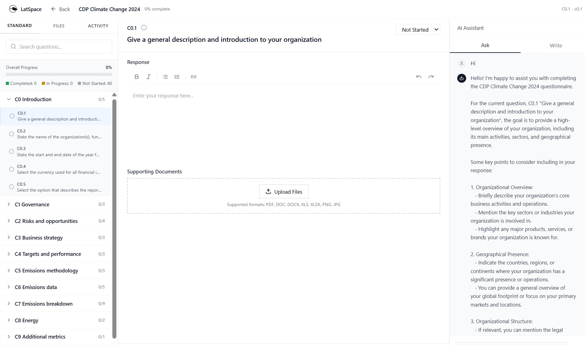 CDP Climate Change 2024 Questionnaire Interface