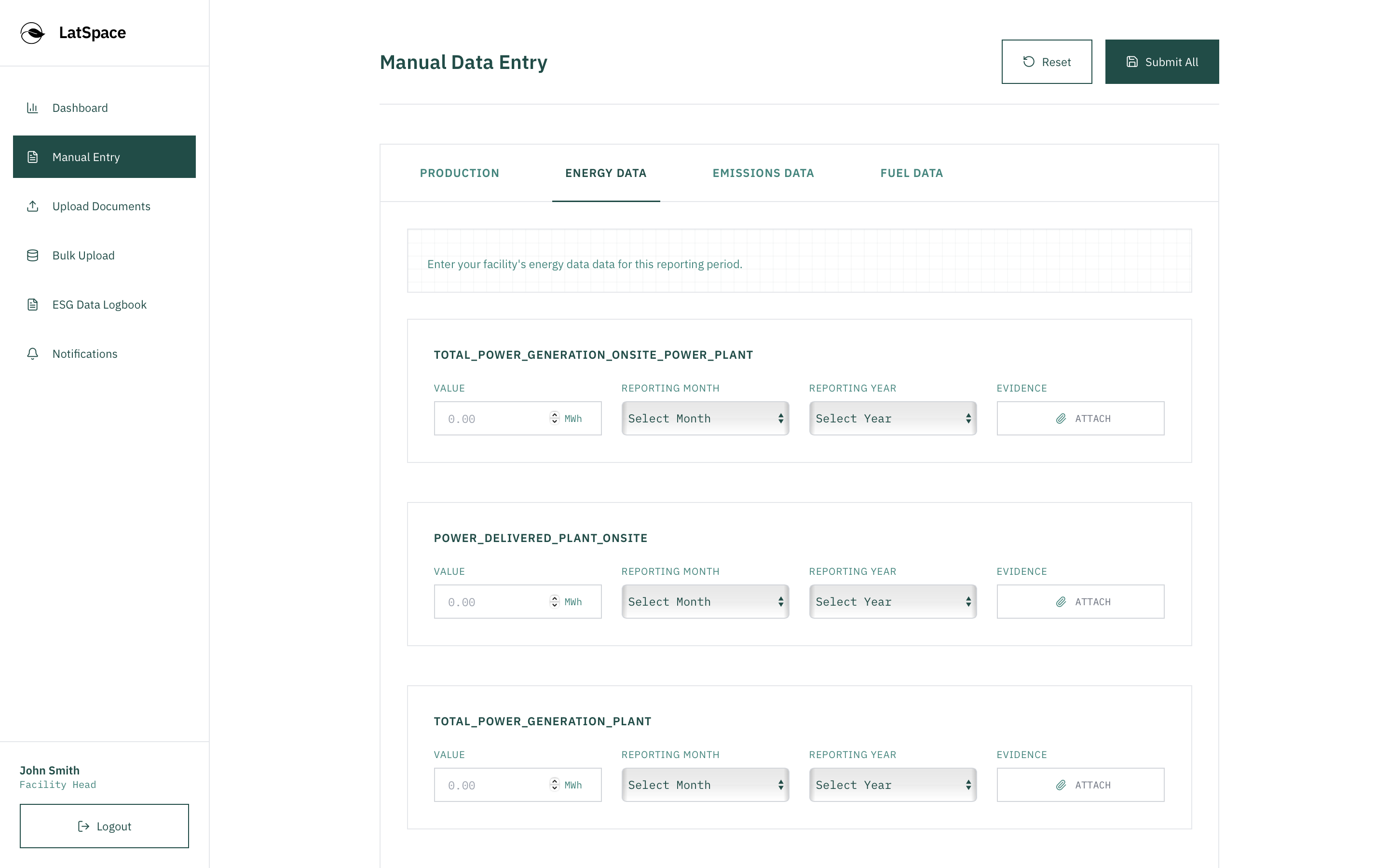 Manual Data Entry Interface